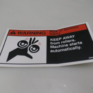 30024106 - DECAL WARNING KEEP AWAY FROM ROLLERS -MACHINE STARTS AUTOMATICALLY