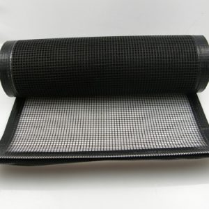 30105546 - BELT CONVEYOR 16 INCH WIDE 186 INCH LONG (AFC MATERIAL 28-48) BLACK PTFE COATED MESH FABRIC 1/4 INCH OPENINGS SEWN AND SEALED ON SIDES WITH ALLIGATOR #1 LACING GALVANIZED AND BULLNOSE FLAP (ST900)