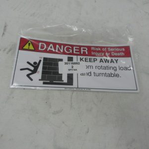 30116892 - LABEL REGULATORY ANSI DANGER 'KEEP AWAY FROM ROTATING LOAD AND TURNTABLE' (SIZE = 6.63 X 3.00)
