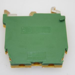 P-010543 - TERMINAL BLOCK GREEN/YELLOW SCREW 2P 24-10AWG DIN MOUNT 600V 30A GROUND TERMINAL